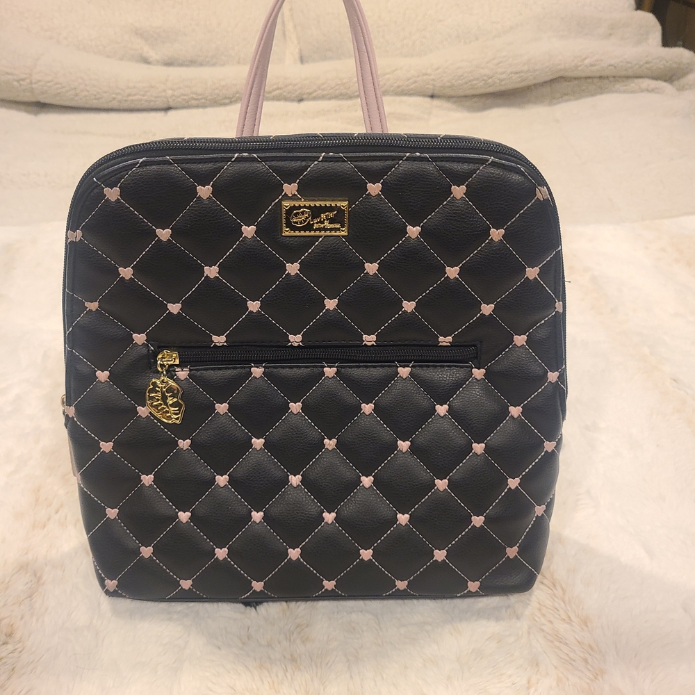 Betsey Johnson Chic Black n Pink Quilted Women's Backpack Bag